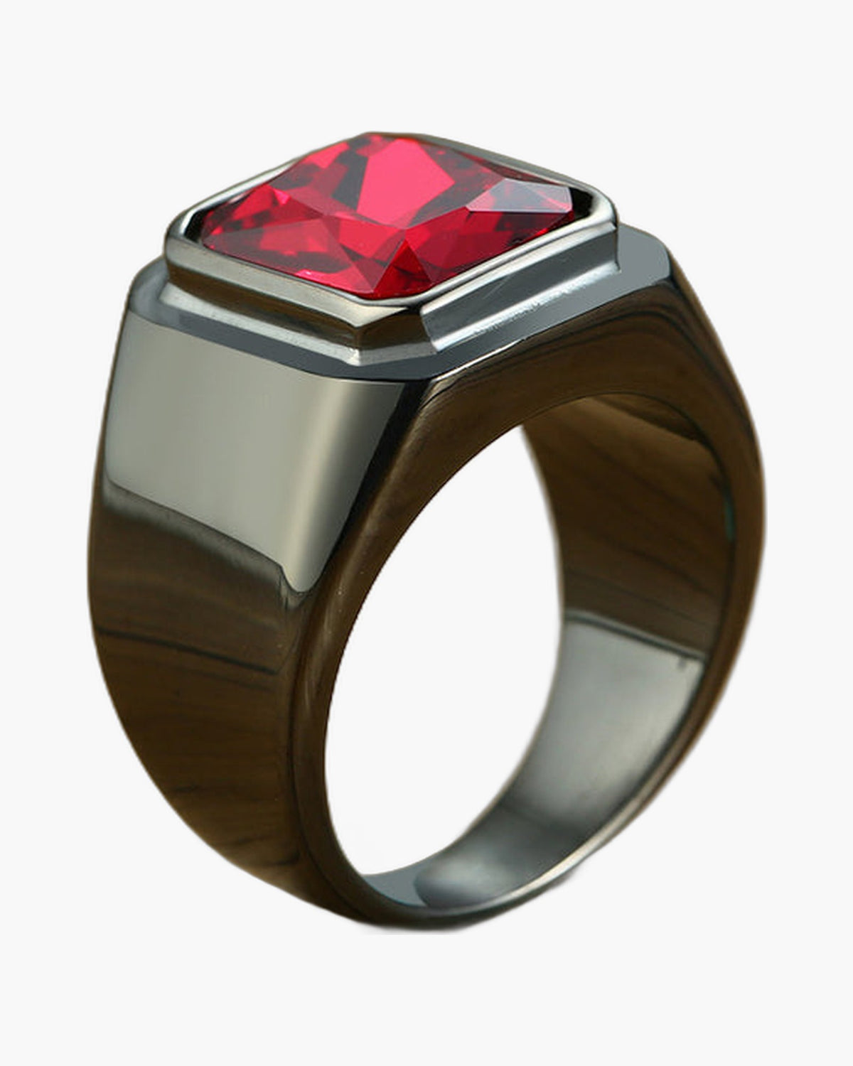 Geometric Red Gemstone Stainless Steel Ring - gold and black rings view 4