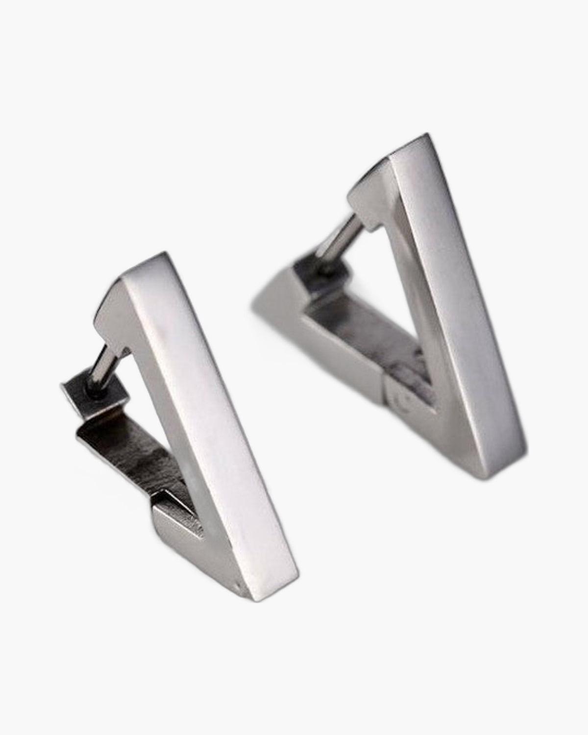 Geometric Triangle Hoop Earrings in silver stainless steel view 3