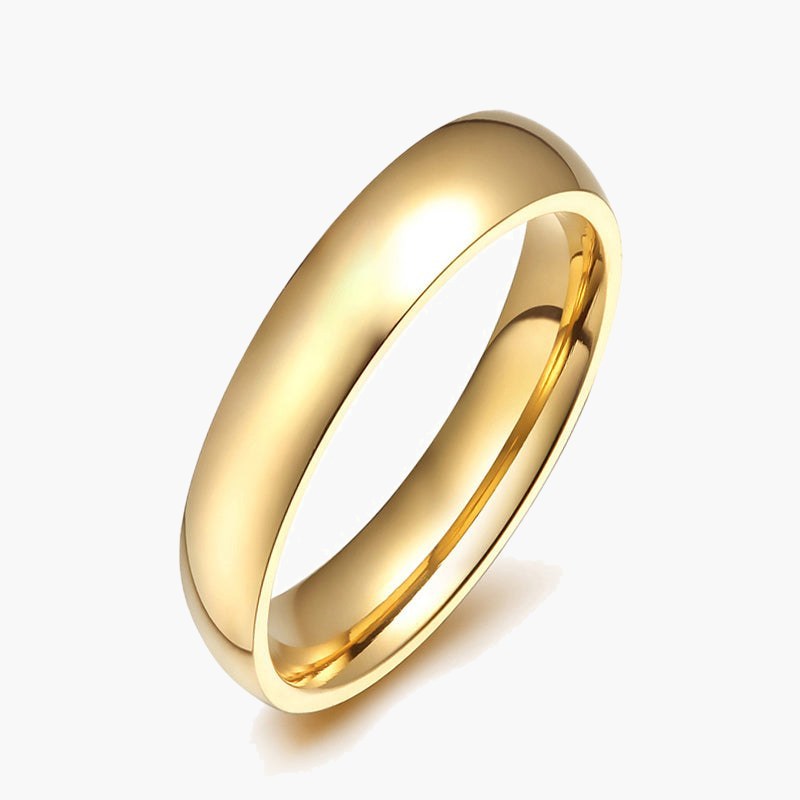 Gold-Tone Domed Stainless Steel Band Ring on black surface view 7
