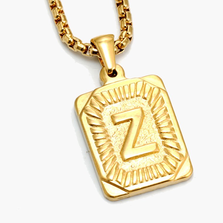 Gold-Tone Rectangular Initial Pendant Necklace with letter H view 26