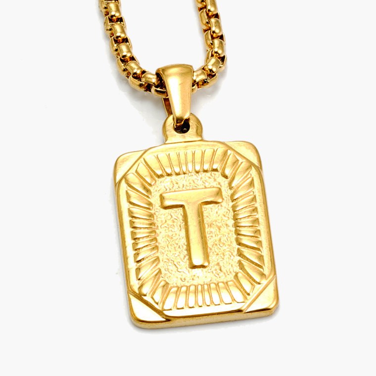 Gold-Tone Rectangular Initial Pendant Necklace with letter H view 20