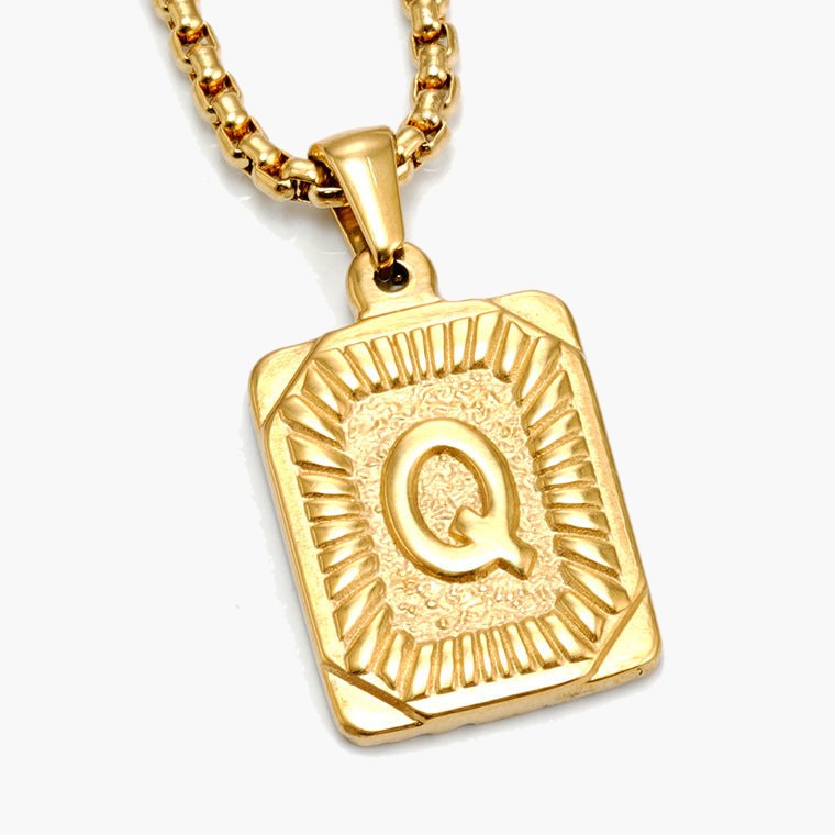 Gold-Tone Rectangular Initial Pendant Necklace with letter H view 17