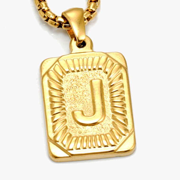Gold-Tone Rectangular Initial Pendant Necklace with letter H view 11