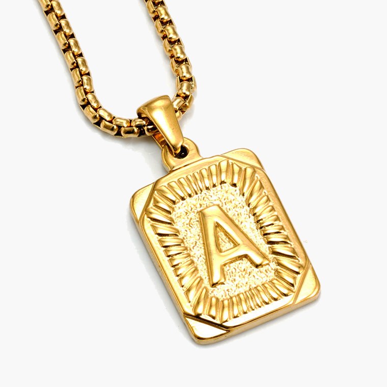 Gold-Tone Rectangular Initial Pendant Necklace with letter H view 27