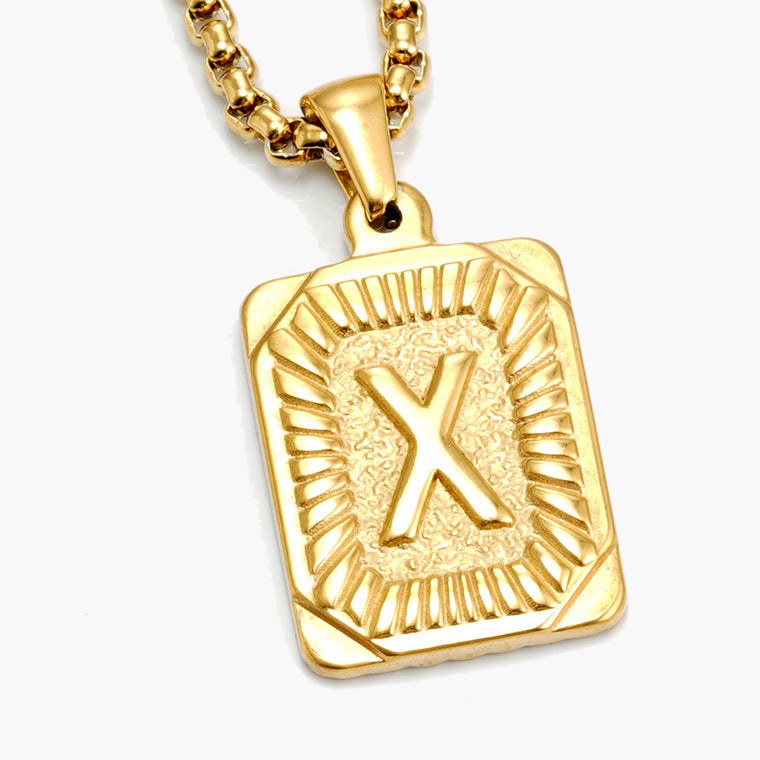 Gold-Tone Rectangular Initial Pendant Necklace with letter H view 24