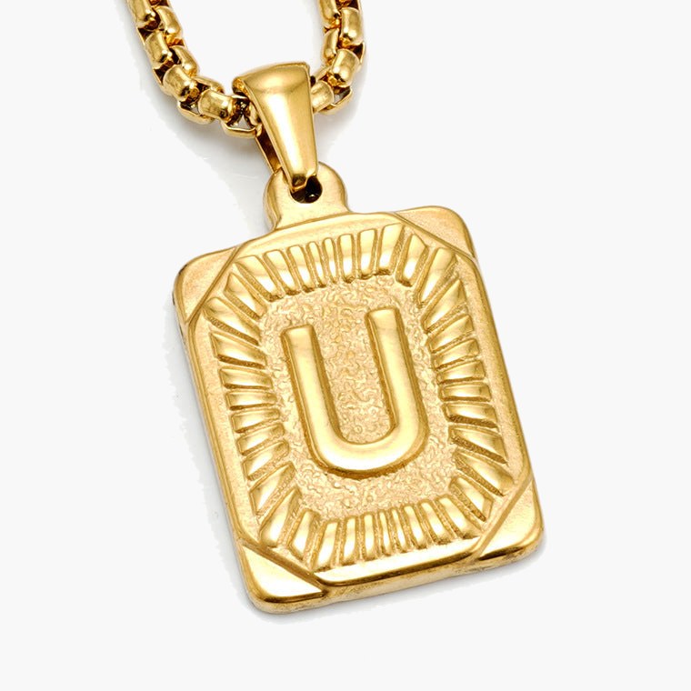 Gold-Tone Rectangular Initial Pendant Necklace with letter H view 21