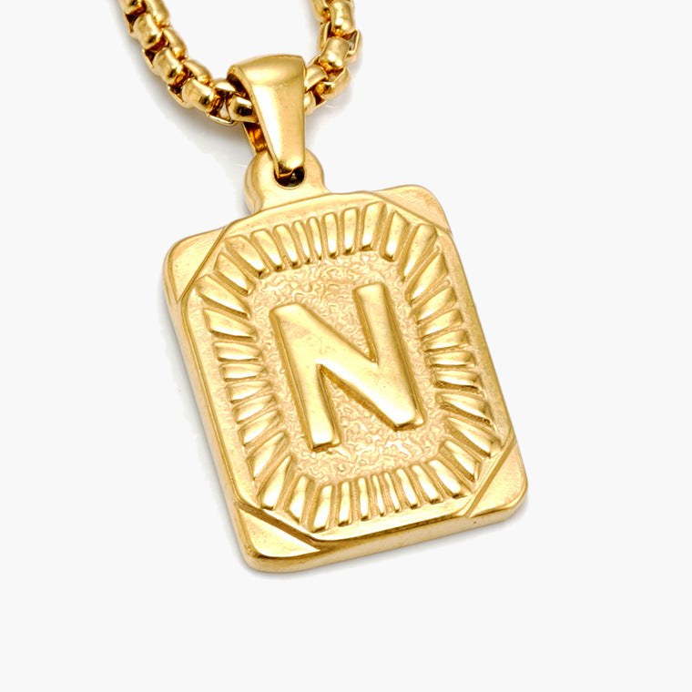 Gold-Tone Rectangular Initial Pendant Necklace with letter H view 15
