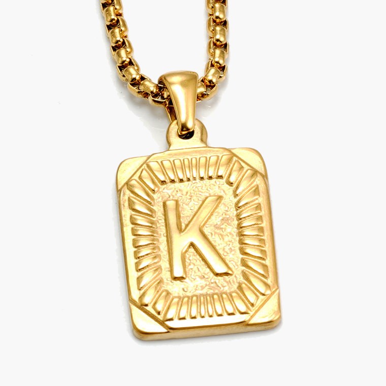 Gold-Tone Rectangular Initial Pendant Necklace with letter H view 12