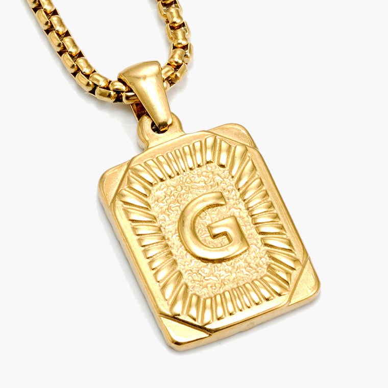 Gold-Tone Rectangular Initial Pendant Necklace with letter H view 9