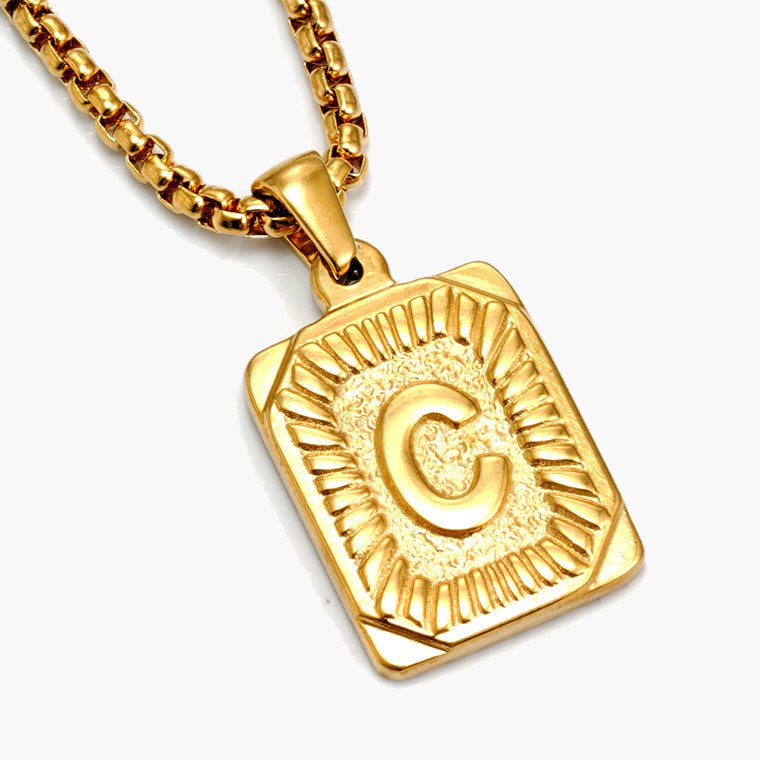 Gold-Tone Rectangular Initial Pendant Necklace with letter H view 6