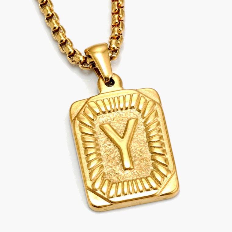 Gold-Tone Rectangular Initial Pendant Necklace with letter H view 25