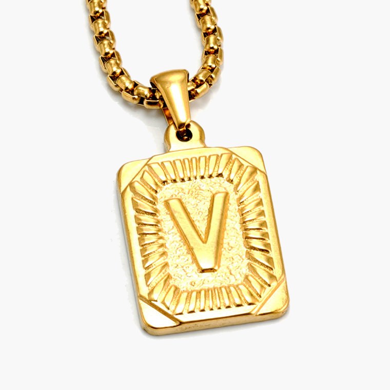 Gold-Tone Rectangular Initial Pendant Necklace with letter H view 22