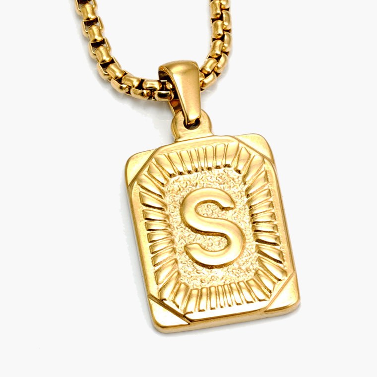 Gold-Tone Rectangular Initial Pendant Necklace with letter H view 19
