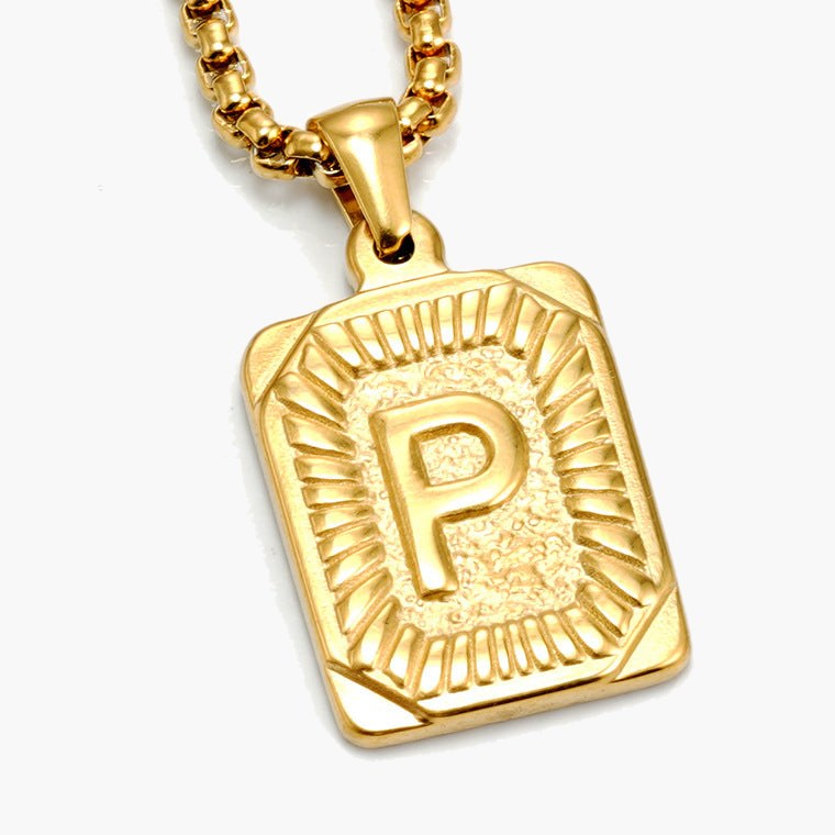 Gold-Tone Rectangular Initial Pendant Necklace with letter H view 16