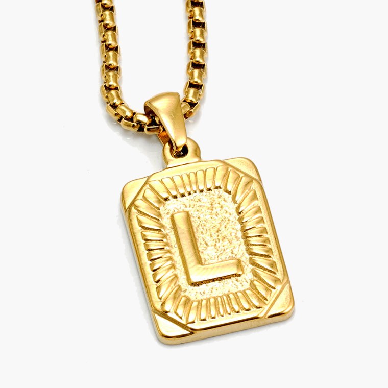 Gold-Tone Rectangular Initial Pendant Necklace with letter H view 13