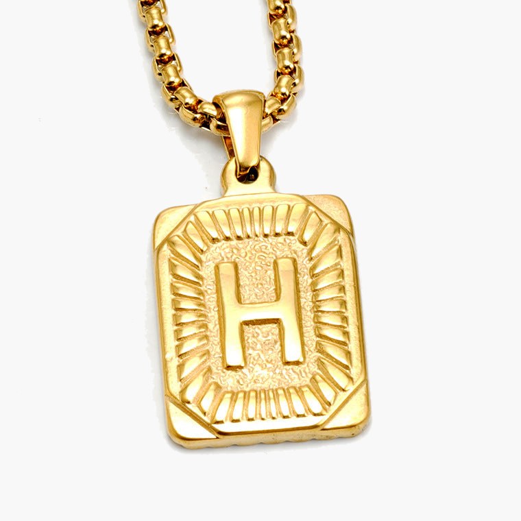 Gold-Tone Rectangular Initial Pendant Necklace with letter H
