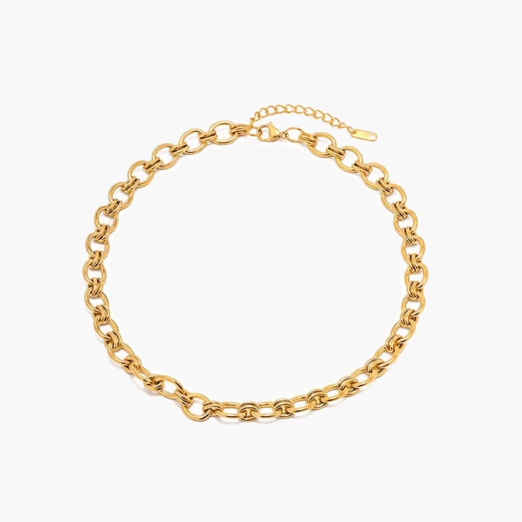 Gold-Tone Rolo Link Chain Necklace and Bracelet Set on stone view 3
