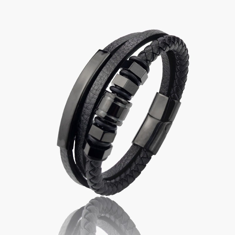 Hexagon Leather Cord Bracelet with gold-tone finish view 3
