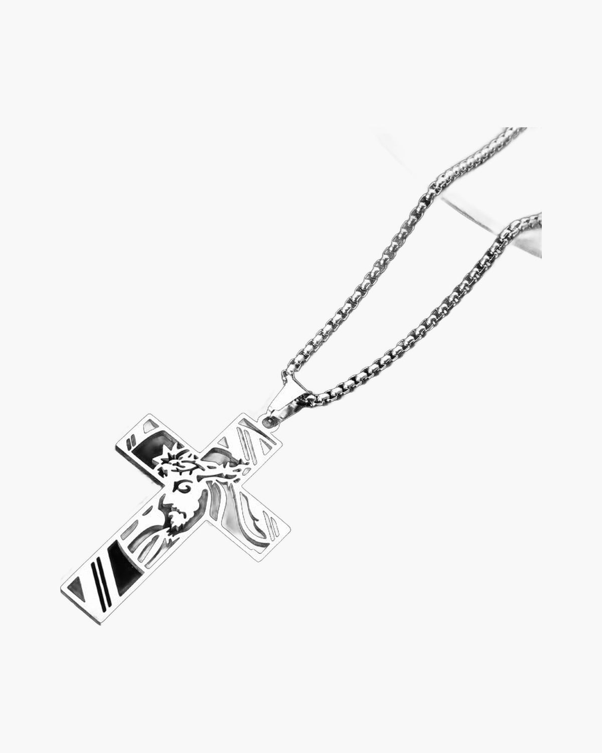 Hollow Cross Titanium Steel Pendant Necklace in silver and gold-tone finishes view 2