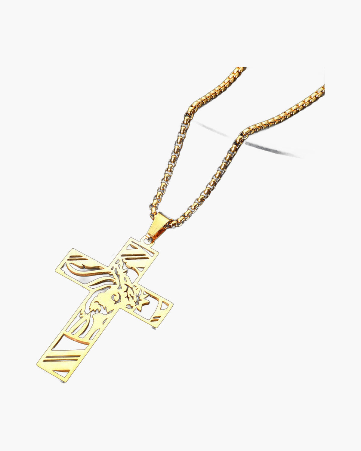 Hollow Cross Titanium Steel Pendant Necklace in silver and gold-tone finishes view 6