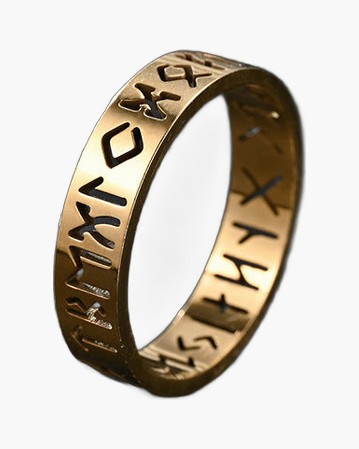 Hollow Rune Stainless Steel Band Ring in black finish view 5