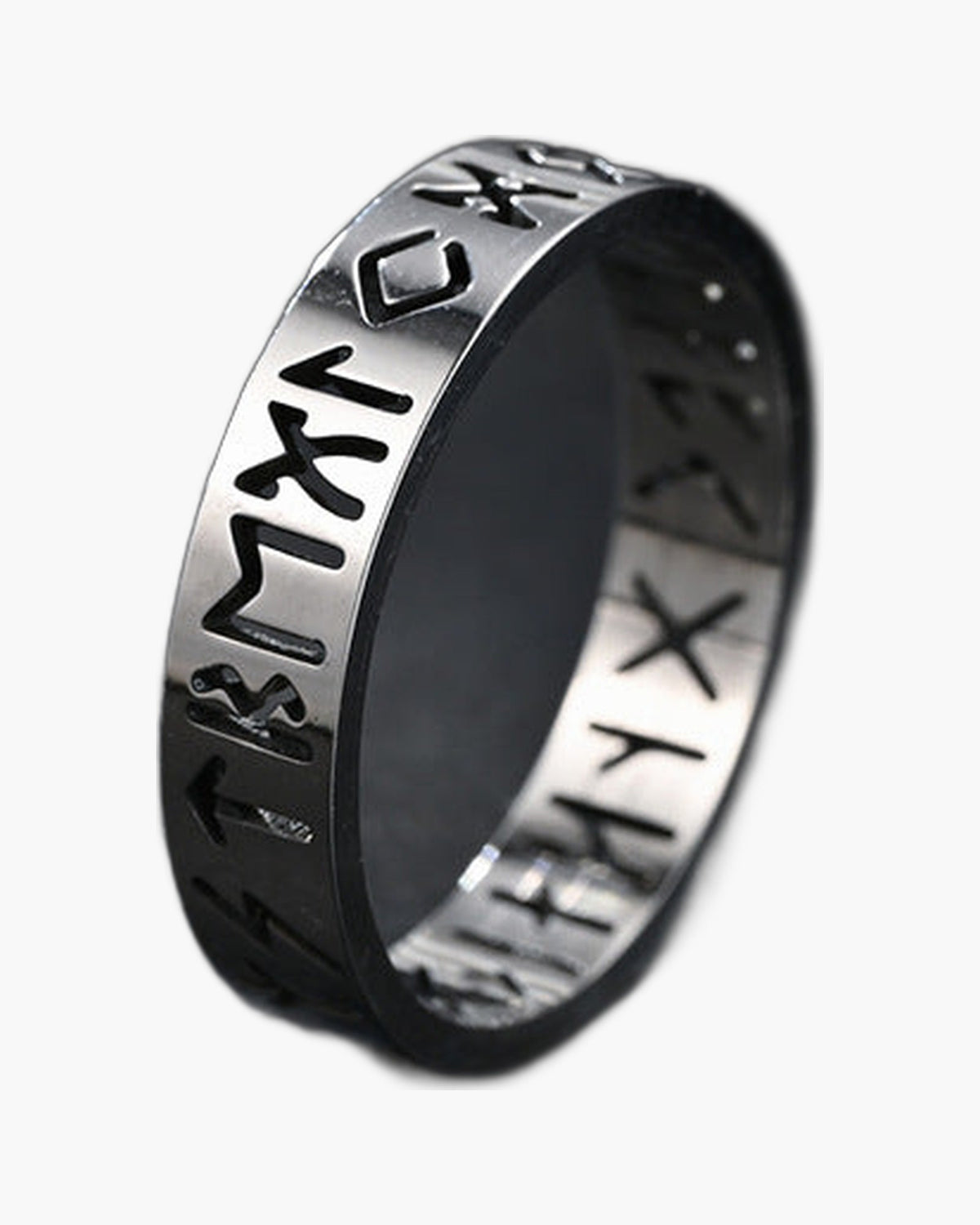 Hollow Rune Stainless Steel Band Ring in black finish view 3