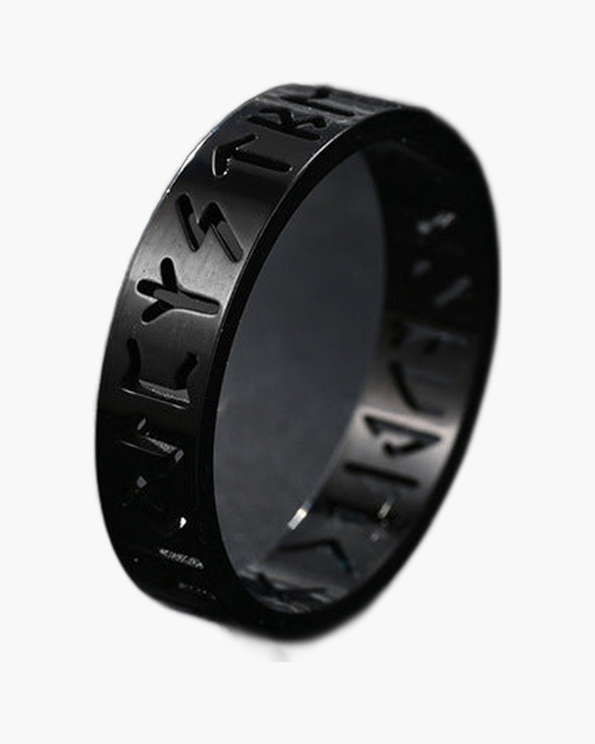 Hollow Rune Stainless Steel Band Ring in black finish