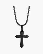 The Zircon Cross Pendant Necklace in Titanium Steel, Black