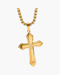 The Zircon Cross Pendant Necklace in Titanium Steel, Gold