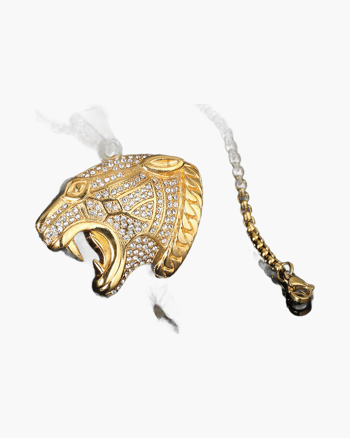 Iced Leopard Head Stainless Steel Pendant Necklace gold-tone box chain view 4