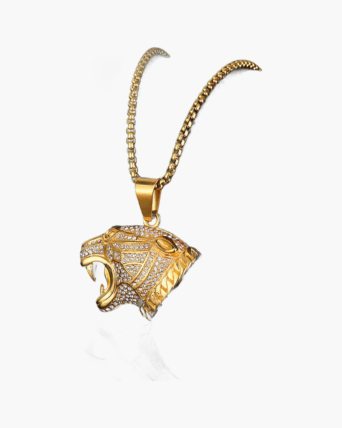 Iced Leopard Head Stainless Steel Pendant Necklace