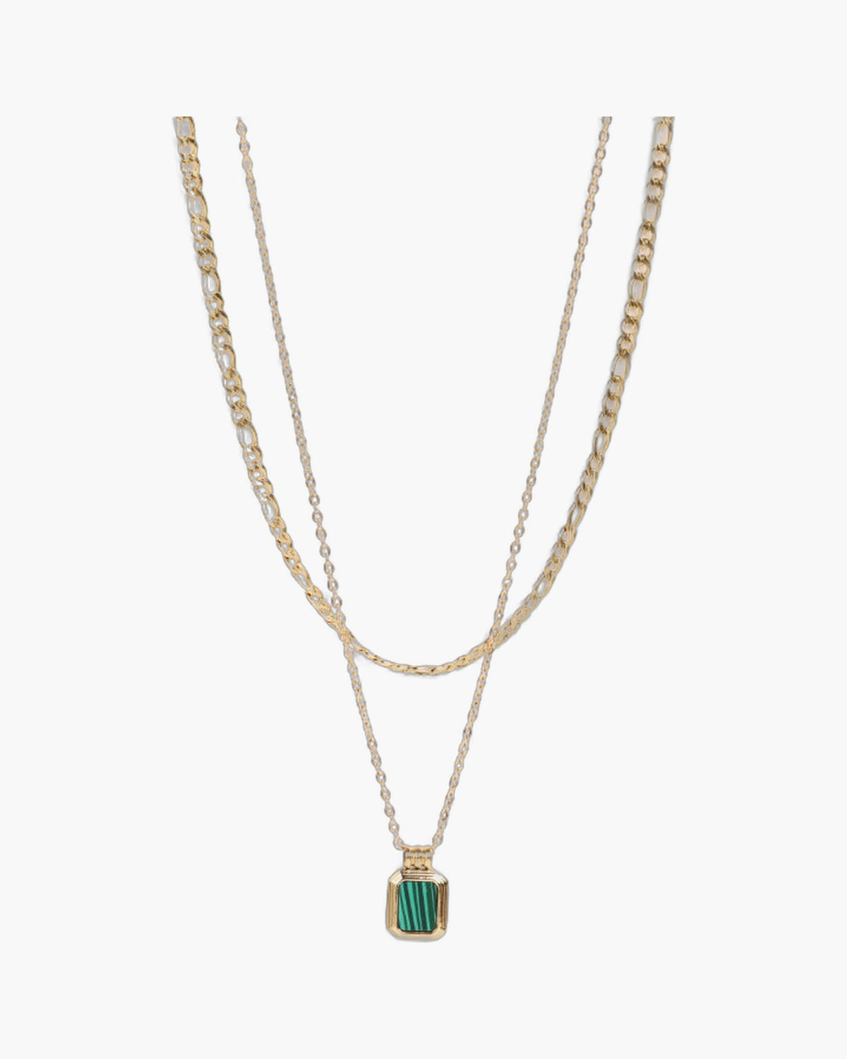 Layered Figaro Chain Square Pendant Necklace with black stone view 2