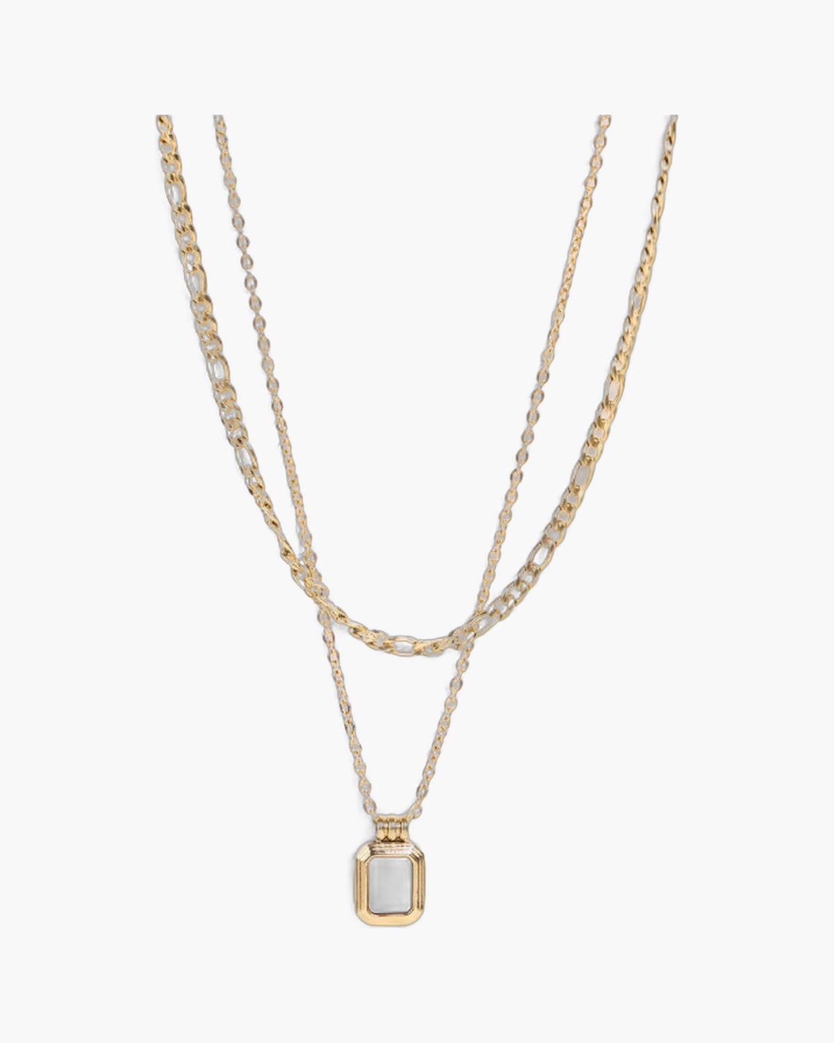 Layered Figaro Chain Square Pendant Necklace with black stone view 3