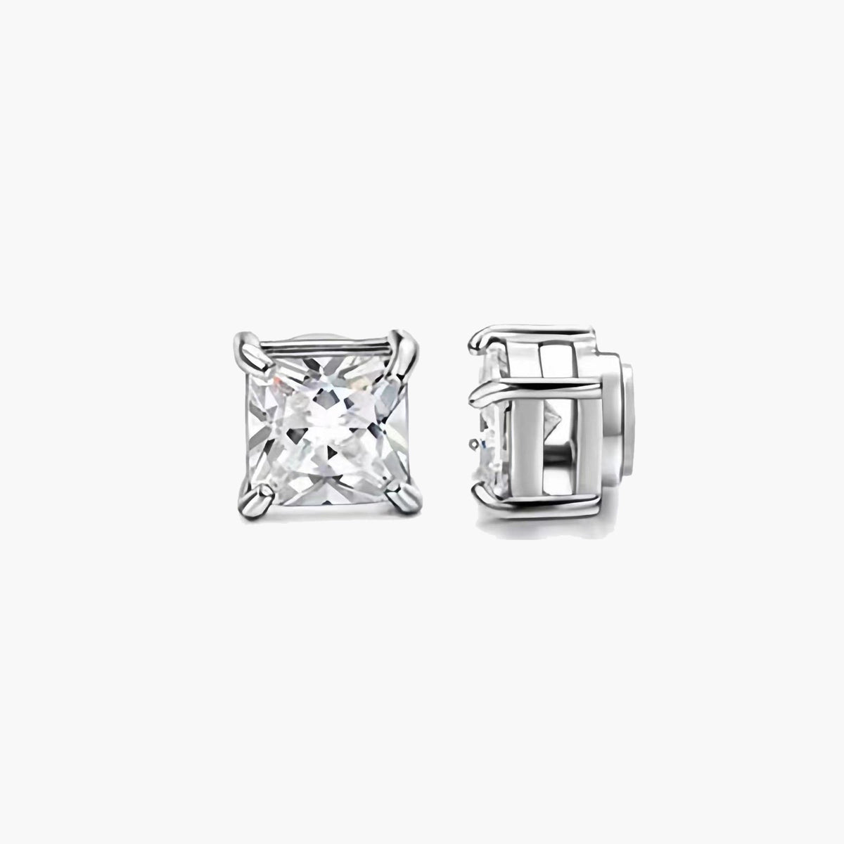 Magnetic Non-Pierced Stainless Steel Stud Earrings, black square CZ view 7