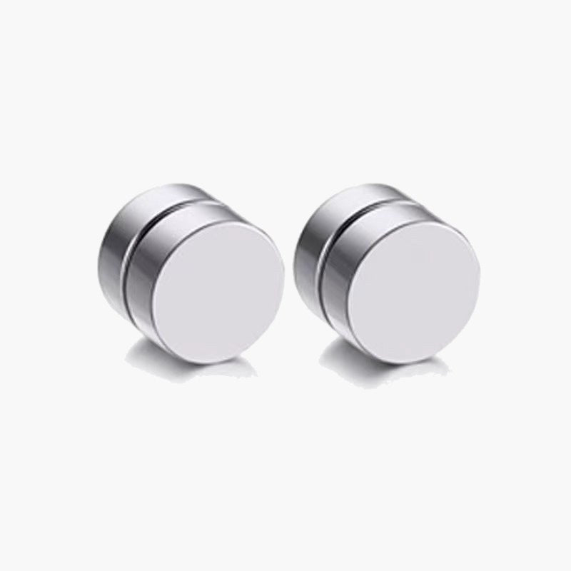 Magnetic Non-Pierced Stainless Steel Stud Earrings, black square CZ view 4