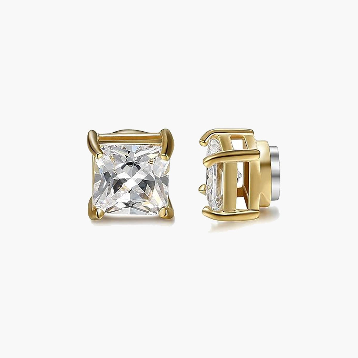 Magnetic Non-Pierced Stainless Steel Stud Earrings, black square CZ view 14