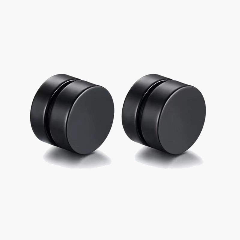 Magnetic Non-Pierced Stainless Steel Stud Earrings, black square CZ view 11