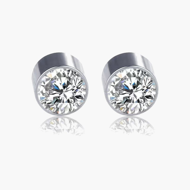Magnetic Non-Pierced Stainless Steel Stud Earrings, black square CZ view 5