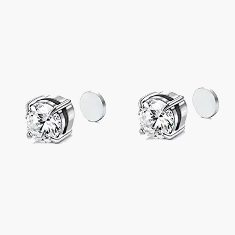 Magnetic Non-Pierced Stainless Steel Stud Earrings, black square CZ view 2