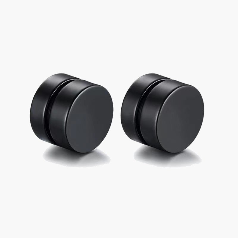Magnetic Non-Pierced Stainless Steel Stud Earrings, black square CZ view 9