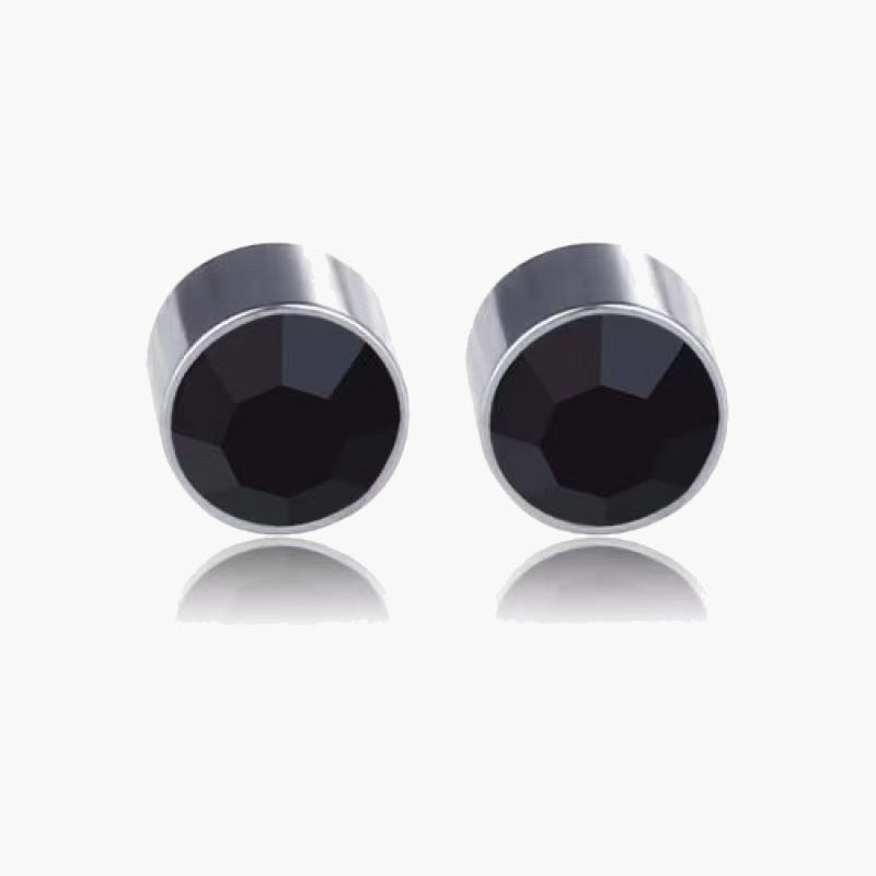Magnetic Non-Pierced Stainless Steel Stud Earrings, black square CZ view 6