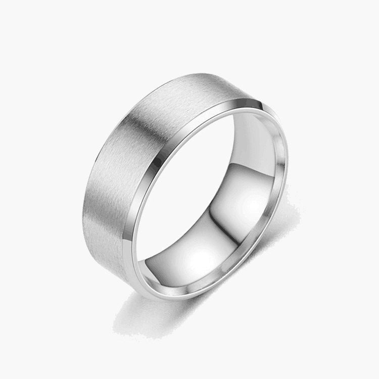 Matte Beveled Stainless Steel Band Ring in silver finish