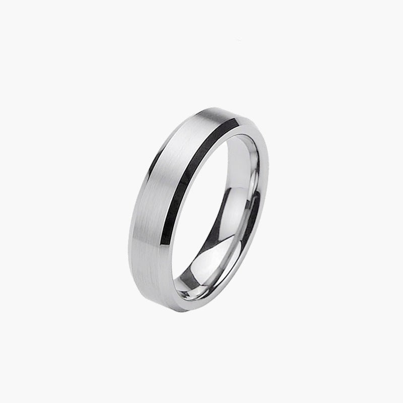 Matte Beveled Stainless Steel Band Ring in silver finish view 8