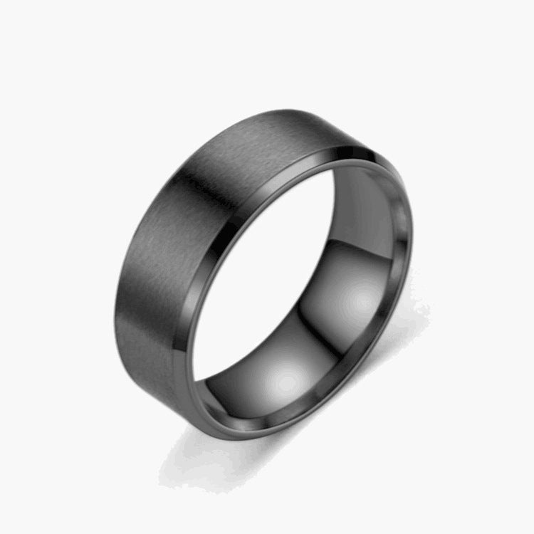 Matte Beveled Stainless Steel Band Ring in silver finish view 2