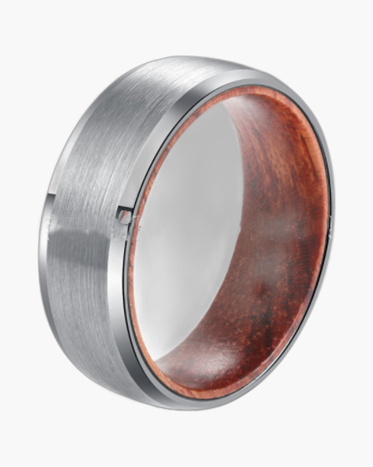 Matte Tungsten Carbide Wood Inlay Band, silver-tone, wood texture view 2