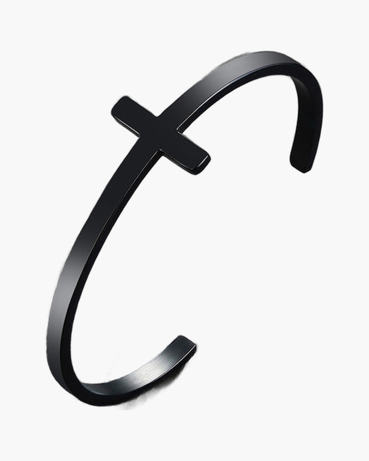 Minimalist Cross Cuff Bracelet - two bracelets, silver and black view 2
