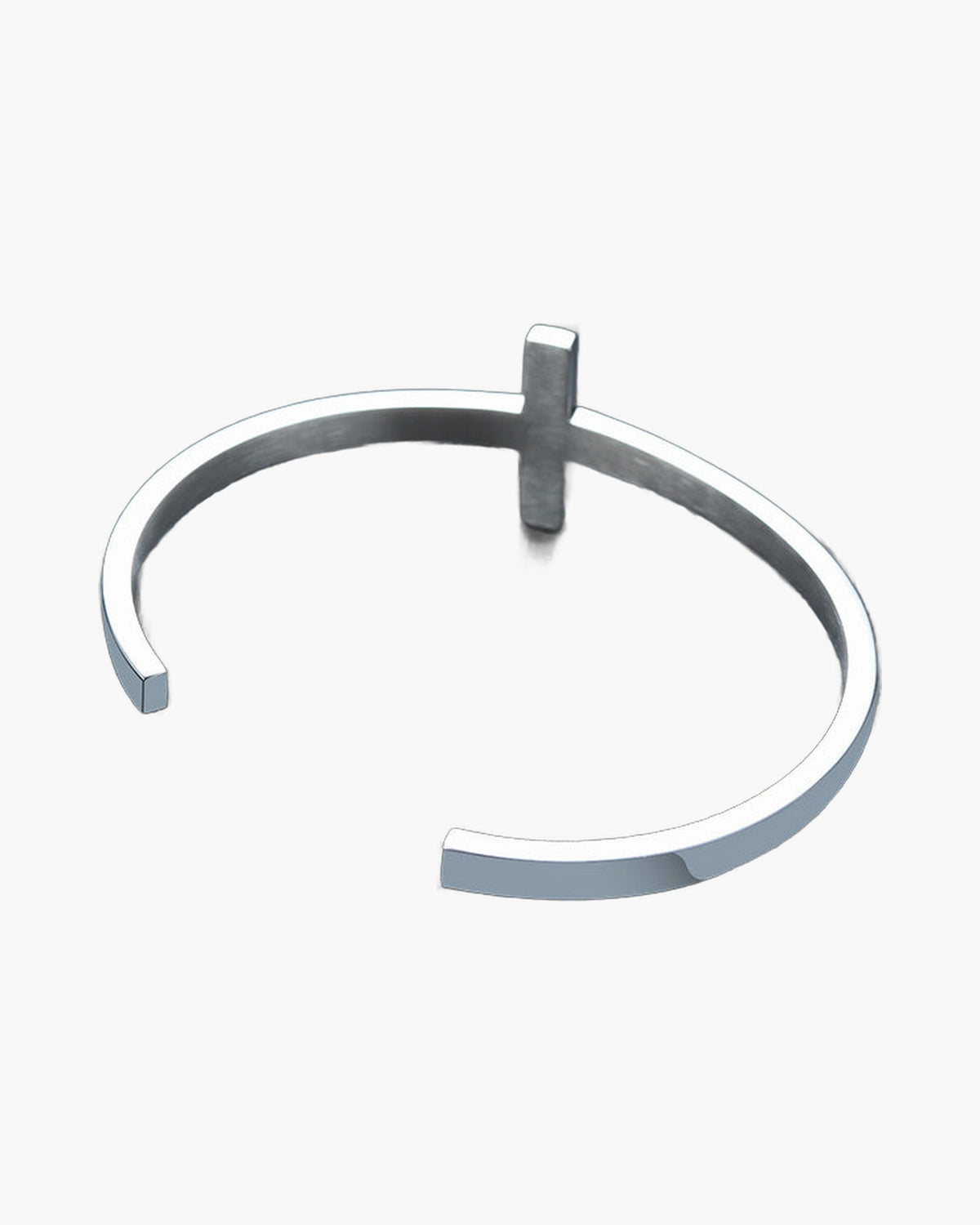 Minimalist Cross Cuff Bracelet - two bracelets, silver and black view 3