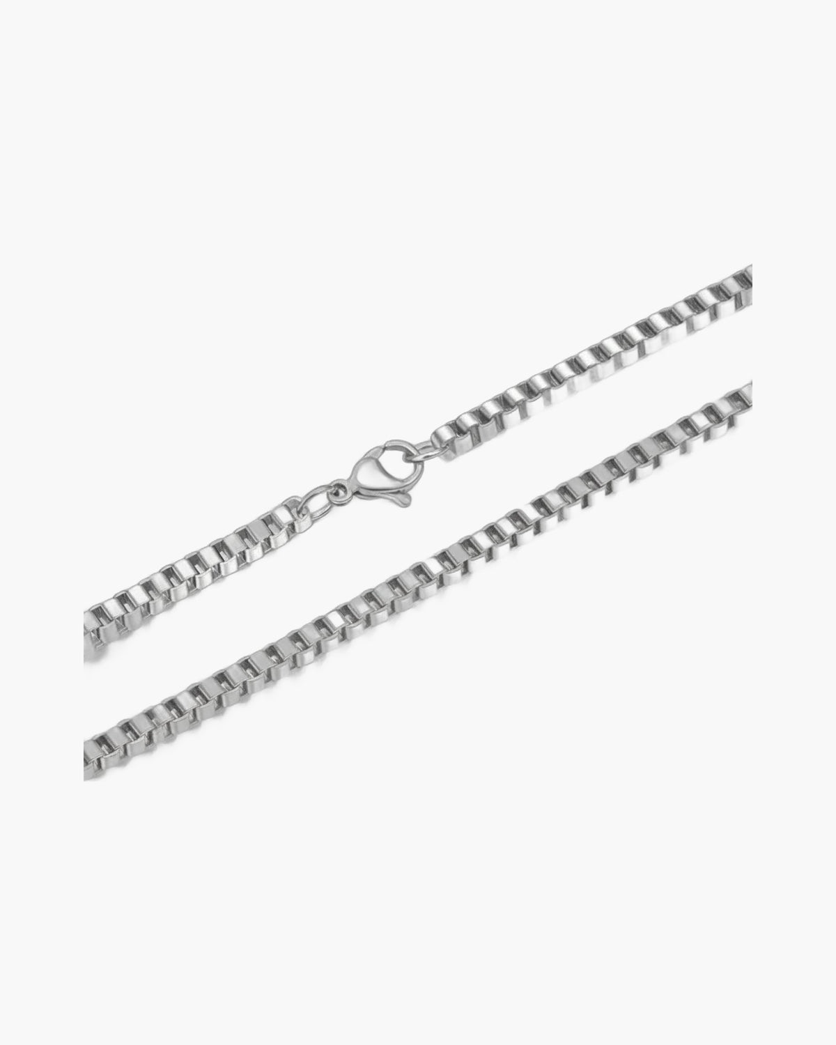 Minimalist Stainless Steel Box Chain on neck view 4