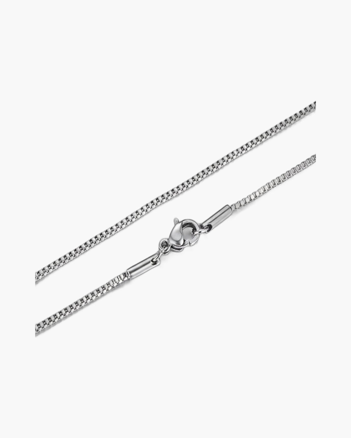 Minimalist Stainless Steel Box Chain on neck view 5