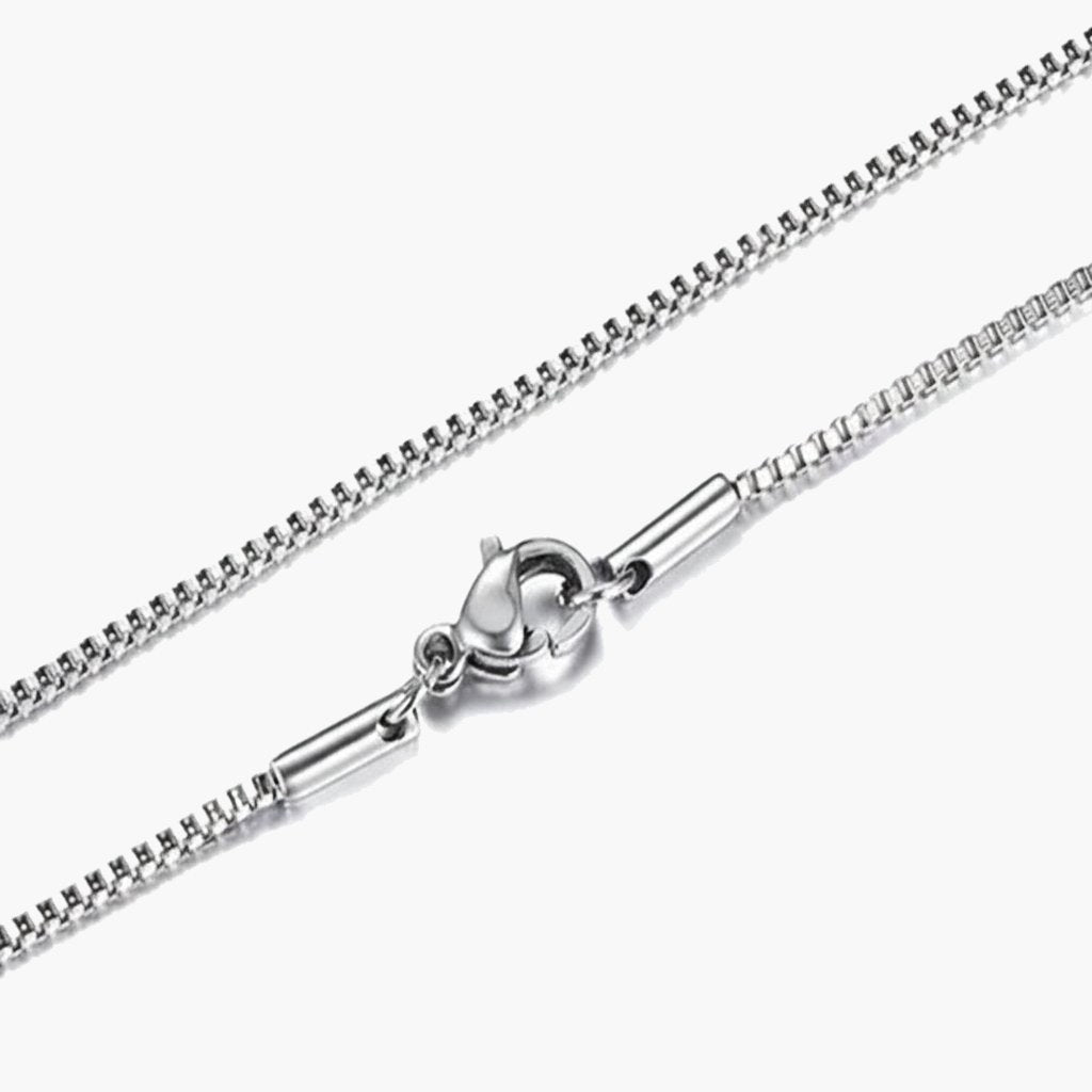 Minimalist Stainless Steel Box Chain on neck view 2